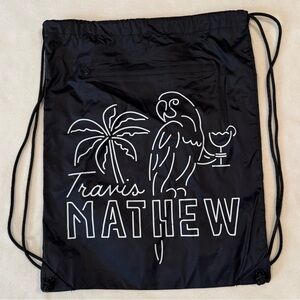 Travis Mathew Black Drawstring Bag with White Text